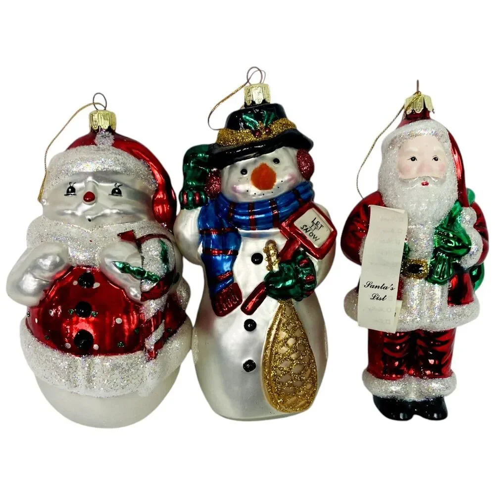European Style Blown Glass Christmas Tree Ornaments Santa Claus Snowman Holiday - Picture 2 of 16